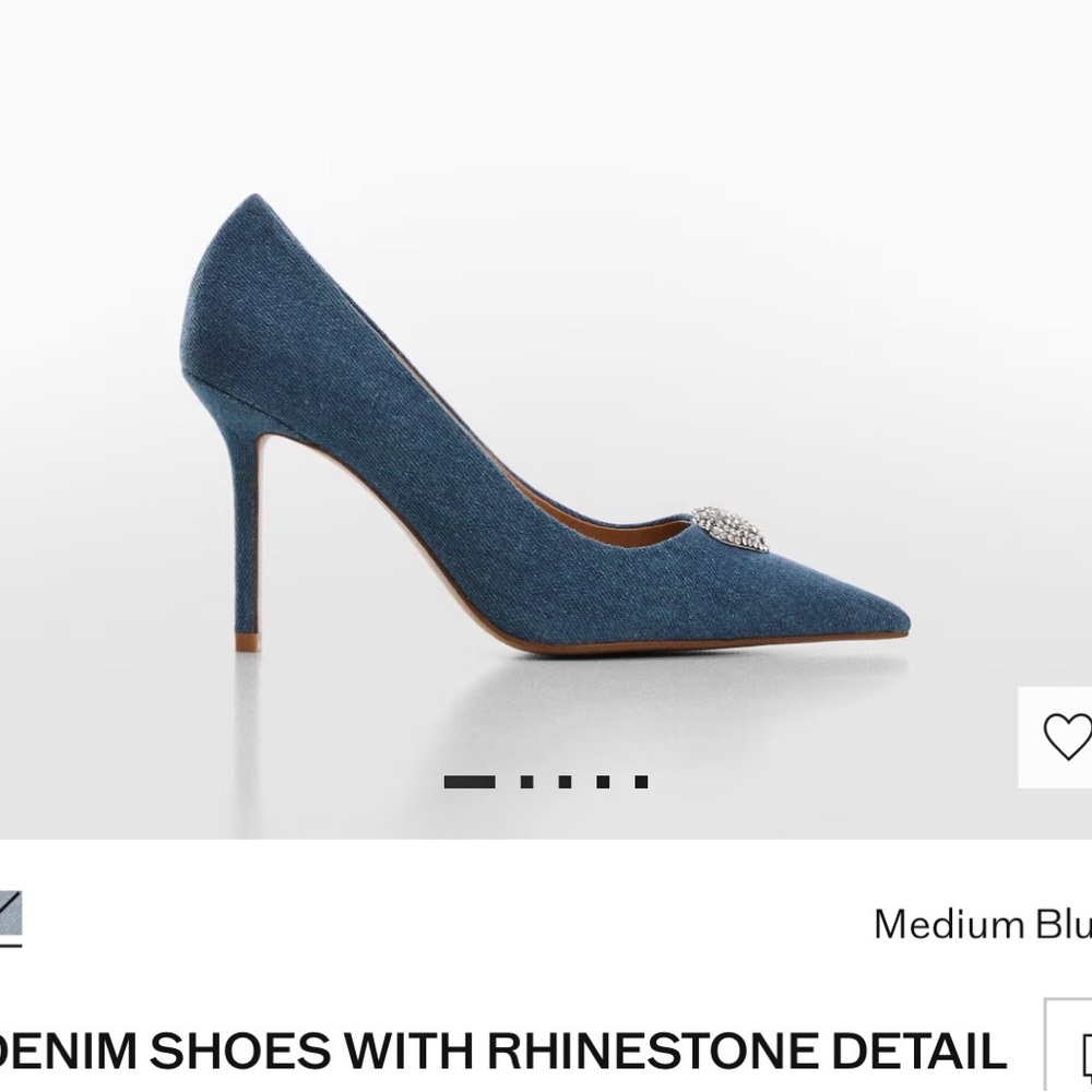 Mango Blue Denim Heels with Rhinestone Accent